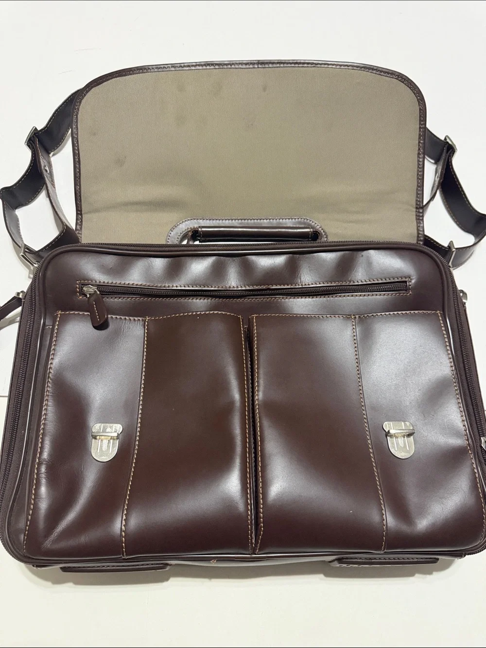 Johnston & Murphy Dark Brown Leather Messenger Bag